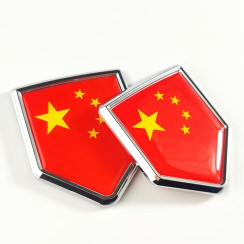 Newperlite China Flag Decal Sticker Car Emblem Chinese Flag Car Decoration Accessories Chrome Shield for Truck Vehicles Cars, 2 Pack in Kuwait