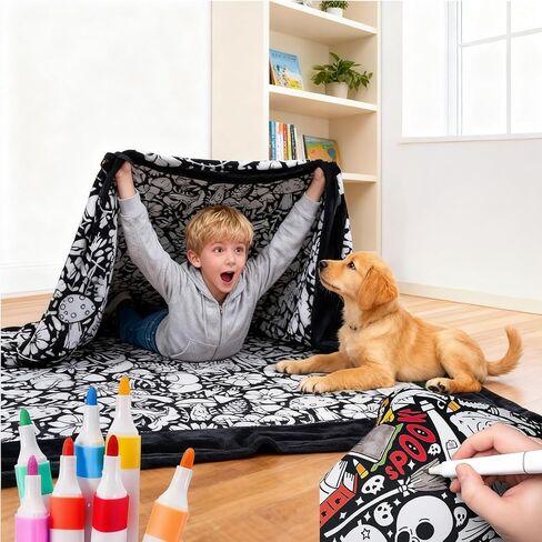 Hztongda Create Your Own Masterpiece! DIY Coloring Blanket for Adults - Color with Markers and Unleash Your Creativity (Style 1) in Kuwait