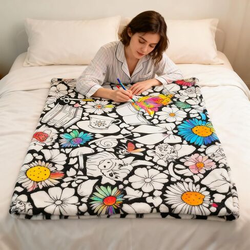 Hztongda Create Your Own Masterpiece! DIY Coloring Blanket for Adults - Color with Markers and Unleash Your Creativity (Style 1) in Kuwait