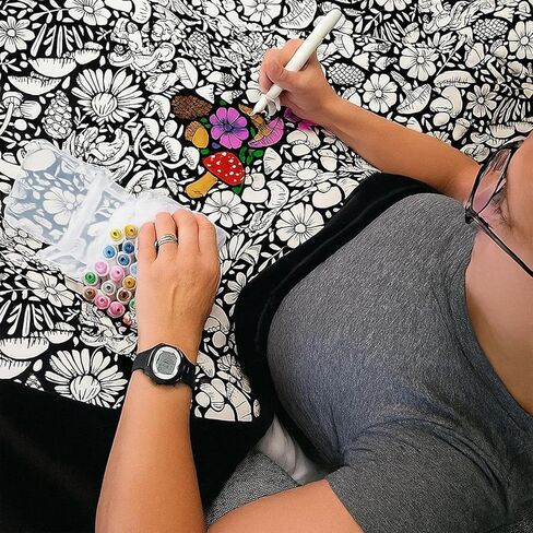 Hztongda Create Your Own Masterpiece! DIY Coloring Blanket for Adults - Color with Markers and Unleash Your Creativity (Style 1) in Kuwait