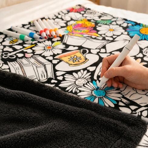 Hztongda Create Your Own Masterpiece! DIY Coloring Blanket for Adults - Color with Markers and Unleash Your Creativity (Style 1) in Kuwait