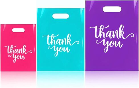 Odseciran 200PCS Reusable Thank You Bags: 3 Size Plastic Shopping Bag for Small Business with Handle, Merchandise Bags for Boutique Retail Wholesale Goodie Wedding Party (purple) in Saudi Arabia