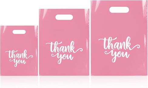 Odseciran 200PCS Reusable Thank You Bags: 3 Size Plastic Shopping Bag for Small Business with Handle, Merchandise Bags for Boutique Retail Wholesale Goodie Wedding Party (purple) in Saudi Arabia