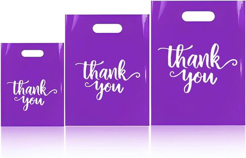 Odseciran 200PCS Reusable Thank You Bags: 3 Size Plastic Shopping Bag for Small Business with Handle, Merchandise Bags for Boutique Retail Wholesale Goodie Wedding Party (purple) in Saudi Arabia