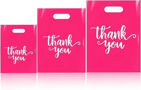 Odseciran 200PCS Reusable Thank You Bags: 3 Size Plastic Shopping Bag for Small Business with Handle, Merchandise Bags for Boutique Retail Wholesale Goodie Wedding Party (purple) in Saudi Arabia