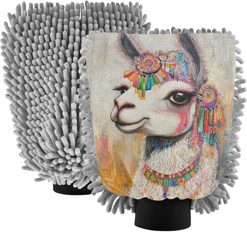 ALAZA Boho Llama Painting Car Wash Mitt Scratch Free, 2 Pack Absorbent Microfiber/Chenille Washing & Drying Mitts, L in Saudi Arabia