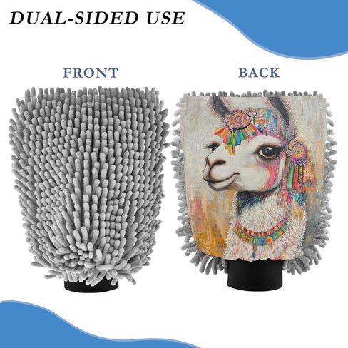 ALAZA Boho Llama Painting Car Wash Mitt Scratch Free, 2 Pack Absorbent Microfiber/Chenille Washing & Drying Mitts, L in Saudi Arabia