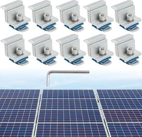 10PCS Solar Panel End Clamp Brackets for Mounting Clip, Adjustable Z Aluminum Rail Roof Kit Hardware, Mid Hold Down Strut Nut Bolt Wrench, RV Pv System Grounding Gutter Install Fastener 30-50mm in Kuwait