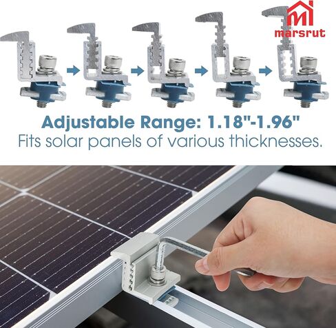 10PCS Solar Panel End Clamp Brackets for Mounting Clip, Adjustable Z Aluminum Rail Roof Kit Hardware, Mid Hold Down Strut Nut Bolt Wrench, RV Pv System Grounding Gutter Install Fastener 30-50mm in Kuwait