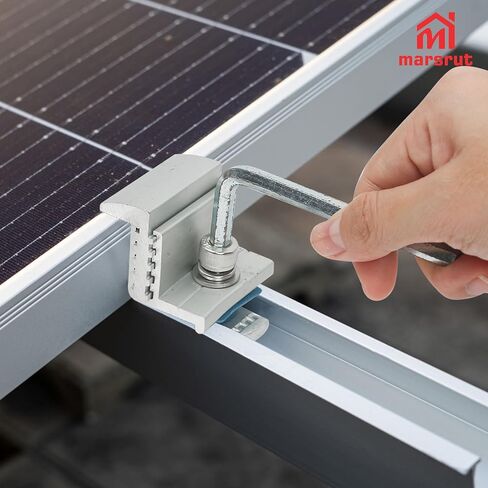 10PCS Solar Panel End Clamp Brackets for Mounting Clip, Adjustable Z Aluminum Rail Roof Kit Hardware, Mid Hold Down Strut Nut Bolt Wrench, RV Pv System Grounding Gutter Install Fastener 30-50mm in Kuwait