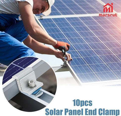 10PCS Solar Panel End Clamp Brackets for Mounting Clip, Adjustable Z Aluminum Rail Roof Kit Hardware, Mid Hold Down Strut Nut Bolt Wrench, RV Pv System Grounding Gutter Install Fastener 30-50mm in Kuwait