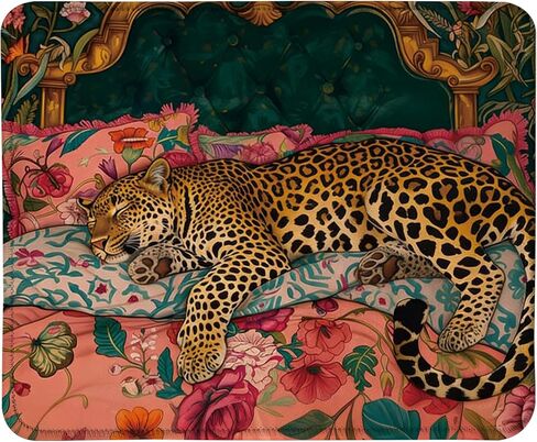 Maximalist Leopard Cheetah Mouse Pad Square 9.5x7.9 in, Trendy Eclectic Pink and Emerald Green Jungle Animal Leopard Mousepad Mat for Laptop Home Office Computer Desk Accessories in Saudi Arabia