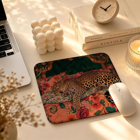 Maximalist Leopard Cheetah Mouse Pad Square 9.5x7.9 in, Trendy Eclectic Pink and Emerald Green Jungle Animal Leopard Mousepad Mat for Laptop Home Office Computer Desk Accessories in Saudi Arabia