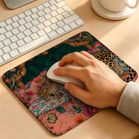 Maximalist Leopard Cheetah Mouse Pad Square 9.5x7.9 in, Trendy Eclectic Pink and Emerald Green Jungle Animal Leopard Mousepad Mat for Laptop Home Office Computer Desk Accessories in Saudi Arabia