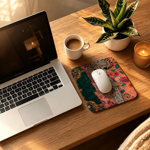 Maximalist Leopard Cheetah Mouse Pad Square 9.5x7.9 in, Trendy Eclectic Pink and Emerald Green Jungle Animal Leopard Mousepad Mat for Laptop Home Office Computer Desk Accessories in Saudi Arabia