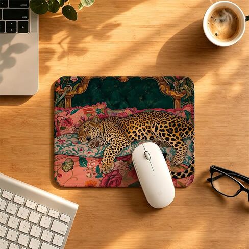 Maximalist Leopard Cheetah Mouse Pad Square 9.5x7.9 in, Trendy Eclectic Pink and Emerald Green Jungle Animal Leopard Mousepad Mat for Laptop Home Office Computer Desk Accessories in Saudi Arabia