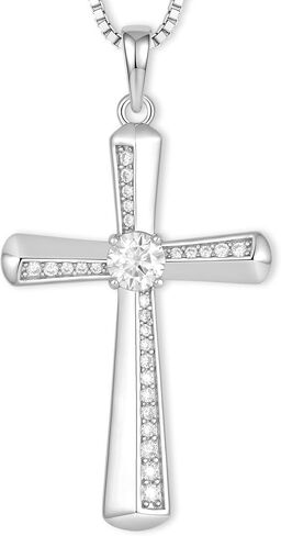 Cross Necklace for Women Moissanite 925 Sterling Silver Pendant heart/round cut Anniversary Birthday Religious Gifts for Her in Saudi Arabia