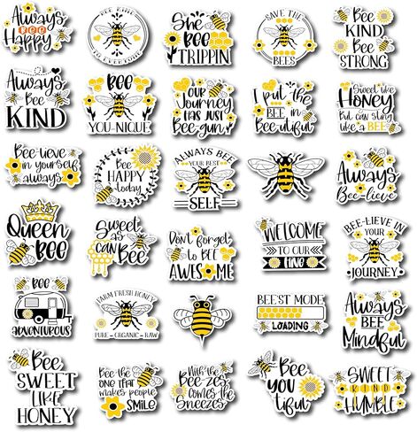 30PCS Bee Stickers, Cute Inspirational Bee Vinyl Waterproof Decals Pack with Positive Quotes for Laptop, Water Bottle, Phone Case, Notebook, Aesthetic Honey Bee Stickers Set in Saudi Arabia