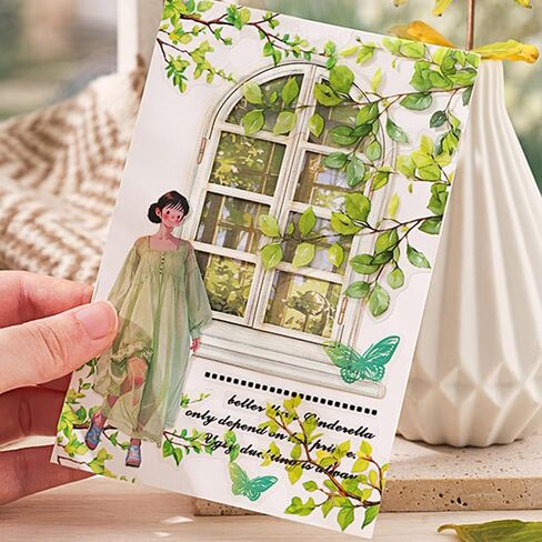 20 Sheets Vintage Plant Flower Decorative Stickers, PET Material Retro Mountain Pattern Stickers for Scrapbook, Diary, Album Collage and DIY Craft Decoration in Kuwait