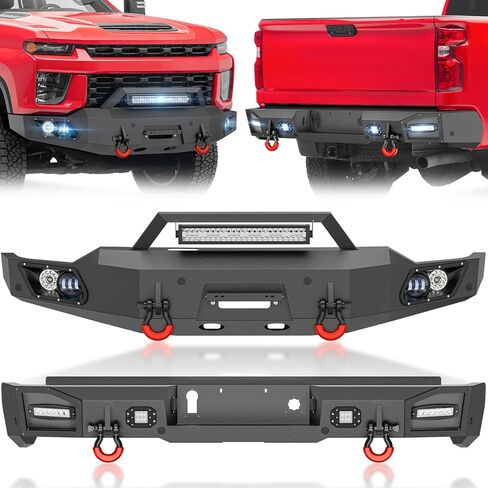for Silverado Front and Rear Bumpers Compatible with 2020-2023 Chevy Chevrolet Silverado 2500 3500 HD with Winch Plate, LED Lights, License Bracket, Sensor Holes, Paintable Aromor & D-rings in Kuwait