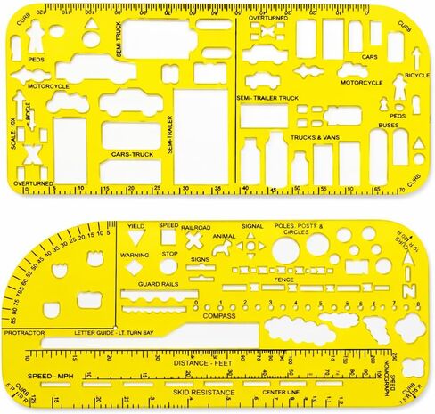 Traceease Acrylic Crime Scene Drawing Template – Dual Scales 1/4" & 1/10" Professional Sketching Stencil with Human Figures, Furniture, Fixture and Scene Symbols, Three-Ring Binder Holes, 2 mm Thick in Saudi Arabia