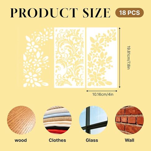 Flower Stencils, 18 Pcs Reusable Stencils for Crafts, Floral Leaf Background Templates for Painting on Wood, Wall, Canvas, Furniture, Scrapbook, Cookie Decorating & DIY Home Decoration in Saudi Arabia