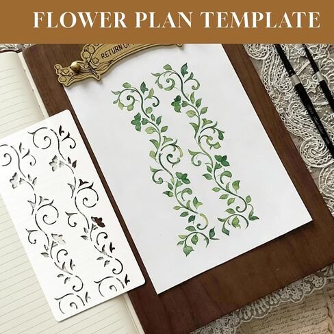 Flower Stencils, 18 Pcs Reusable Stencils for Crafts, Floral Leaf Background Templates for Painting on Wood, Wall, Canvas, Furniture, Scrapbook, Cookie Decorating & DIY Home Decoration in Saudi Arabia