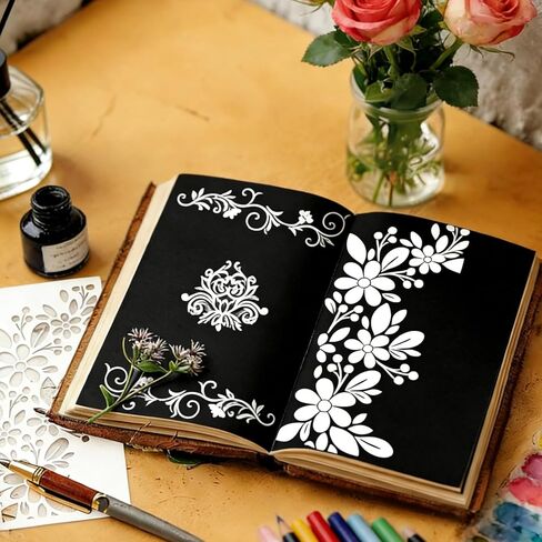 Flower Stencils, 18 Pcs Reusable Stencils for Crafts, Floral Leaf Background Templates for Painting on Wood, Wall, Canvas, Furniture, Scrapbook, Cookie Decorating & DIY Home Decoration in Saudi Arabia