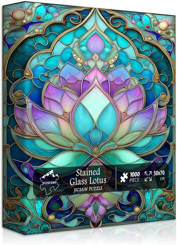 Stained Glass Lotus Flower Puzzle for Adults 1000 Pieces，Vintage Mandala Lotus Floral Jigsaw Puzzle,Beautiful Stained Glass Hard Impossible Puzzle, Aesthetic Puzzles Challenge in Kuwait