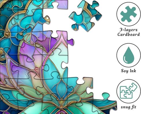 Stained Glass Lotus Flower Puzzle for Adults 1000 Pieces，Vintage Mandala Lotus Floral Jigsaw Puzzle,Beautiful Stained Glass Hard Impossible Puzzle, Aesthetic Puzzles Challenge in Kuwait