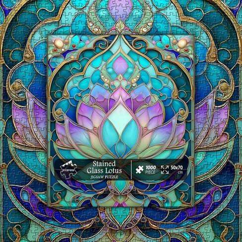 Stained Glass Lotus Flower Puzzle for Adults 1000 Pieces，Vintage Mandala Lotus Floral Jigsaw Puzzle,Beautiful Stained Glass Hard Impossible Puzzle, Aesthetic Puzzles Challenge in Kuwait