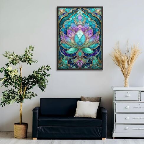 Stained Glass Lotus Flower Puzzle for Adults 1000 Pieces，Vintage Mandala Lotus Floral Jigsaw Puzzle,Beautiful Stained Glass Hard Impossible Puzzle, Aesthetic Puzzles Challenge in Kuwait
