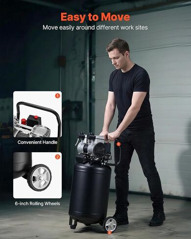 VEVOR 14-Gallon Air Compressor, 2HP 4.3 SCFM at 90PSI, Max 125PSI Pressure Oil-Free Air Compressor Tank, Portable on Wheels for Auto Repair, Tire Inflation, Spray Painting, Woodwork Nailing, 120V in Saudi Arabia