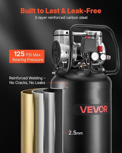 VEVOR 14-Gallon Air Compressor, 2HP 4.3 SCFM at 90PSI, Max 125PSI Pressure Oil-Free Air Compressor Tank, Portable on Wheels for Auto Repair, Tire Inflation, Spray Painting, Woodwork Nailing, 120V in Saudi Arabia