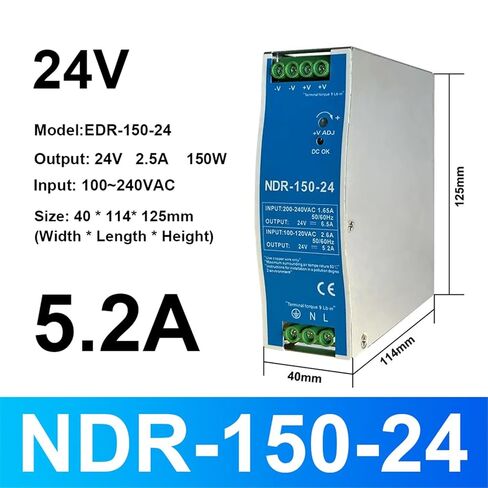 1pcs 2.5A 12V 5.2A 24V NDR150W Industrial DIN Rail Mounted AC to DC Single Output Switching Power Supply(NDR-150W-24V 5.2A) in Saudi Arabia