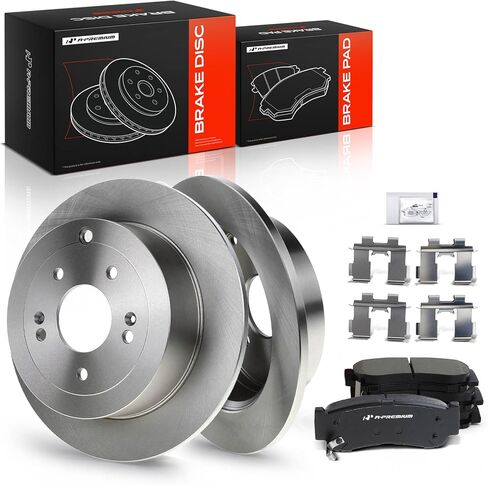 A-Premium 11.89 inch (302mm) Rear Solid Disc Brake Rotors + Ceramic Pads Kit Compatible with Select Hyundai Models - Santa Fe 2007 2008 2009, 6-PC Set in Kuwait