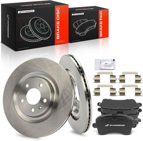 A-Premium 12.99 inch (330mm) Rear Vented Disc Brake Rotors + Ceramic Pads Kit Compatible with Select Audi and Porsche Models - A6 2014-2018, A6 Quattro, Macan, A7 Quattro, A8 Quattro, S7, 6-PC Set in Kuwait