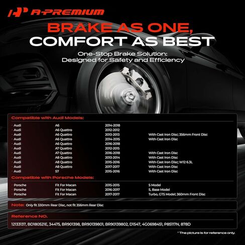 A-Premium 12.99 inch (330mm) Rear Vented Disc Brake Rotors + Ceramic Pads Kit Compatible with Select Audi and Porsche Models - A6 2014-2018, A6 Quattro, Macan, A7 Quattro, A8 Quattro, S7, 6-PC Set in Kuwait