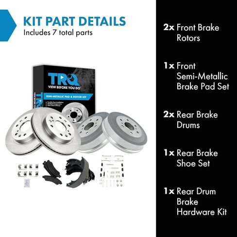 TRQ Front and Rear Brake Pad & Rotor,Shoe & Drum Kit Semi-Metallic Compatible with 2009-2013 Chevrolet Silverado 1500 GMC Sierra 1500 in Kuwait