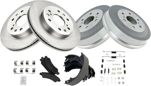 TRQ Front and Rear Brake Pad & Rotor,Shoe & Drum Kit Semi-Metallic Compatible with 2009-2013 Chevrolet Silverado 1500 GMC Sierra 1500 in Kuwait