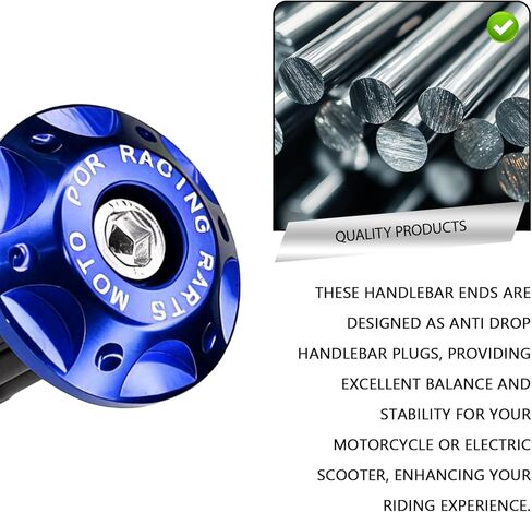 2PCS Motorcycle Bar End Plugs, Aluminum Alloy Handlebar Grip End Caps, Anti-Drop Shockproof Motorcycle Handlebars for Bikes, Scooters, Off-Road Motorcycles & Kawasaki/Suzuki/Yamaha (Blue) in Kuwait