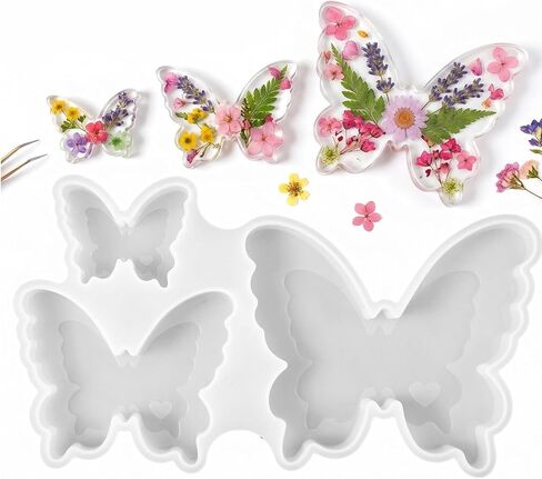 Butterfly Resin Molds, 3 Sizes Butterfly Candle Mold Flexible Epoxy Molds for Resin Casting Soft Silicone Mold for Candle Making Epoxy ResinsMold for Candles Soap Wax Gypsum Concrete Clay in Kuwait