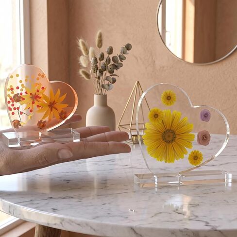 Heart Resin Molds Silicone Kit with 2 Packs Real Pressed Dried Flowers, Heart Silicone Mold for Resin Casting & Flower Preservation, DIY Epoxy Art for Jewelry Making, Wedding Gifts in Kuwait