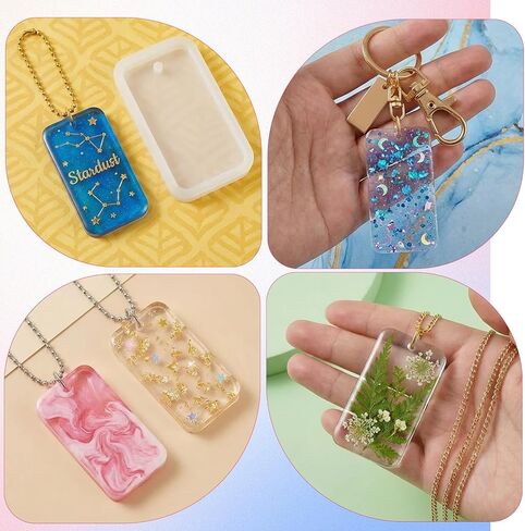 20 PCS Resin Keychain Molds - Rectangle Silicone Jewelry Casting Molds, Epoxy Resin Mold Tag, Silicone Mold Keychain Charms for DIY, Earring, Necklace, Pendant, Keychain Making Supplies in Saudi Arabia