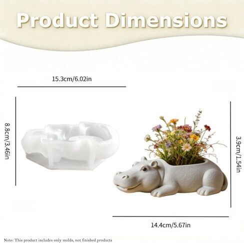 Hippopotamus Flower Pot Silicone Resin Mold, Hippo Animal Epoxy Resin Casting Planter Pot Mold, Candle Holder, Jewelry Container Vessels Pen Holder, Concrete Cement Clay Plaster Molds for Home Decor in Saudi Arabia