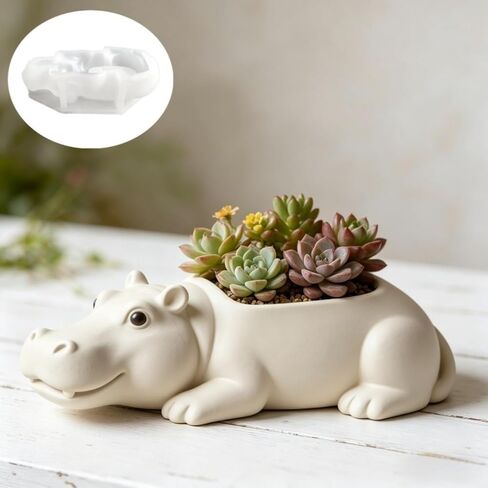 Hippopotamus Flower Pot Silicone Resin Mold, Hippo Animal Epoxy Resin Casting Planter Pot Mold, Candle Holder, Jewelry Container Vessels Pen Holder, Concrete Cement Clay Plaster Molds for Home Decor in Saudi Arabia