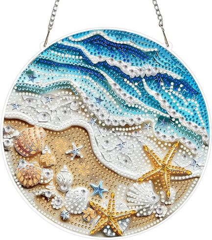 MEIYUDA Beach Diamond Art Hanging Kits, DIY Ocean Shells and Starfish Diamond Painting Window Hanging Ornament for Adults, 5D Special Shape Rhinestone Pendant for Home Decor and Holiday Gift in Kuwait