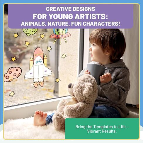 Window Cling Paint Set - Little Explorers - 15 Stained Glass Paints (2.03 fl oz each), Black Outline Paint Included, 14 Fun Templates for DIY Faux Stained Glass Art and Crafts in Saudi Arabia