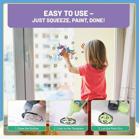 Window Cling Paint Set - Little Explorers - 15 Stained Glass Paints (2.03 fl oz each), Black Outline Paint Included, 14 Fun Templates for DIY Faux Stained Glass Art and Crafts in Saudi Arabia