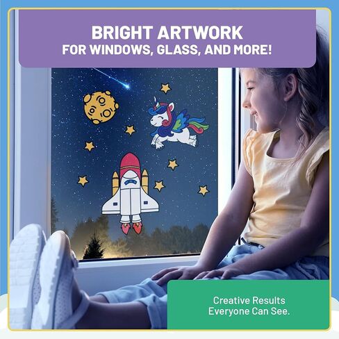 Window Cling Paint Set - Little Explorers - 15 Stained Glass Paints (2.03 fl oz each), Black Outline Paint Included, 14 Fun Templates for DIY Faux Stained Glass Art and Crafts in Saudi Arabia